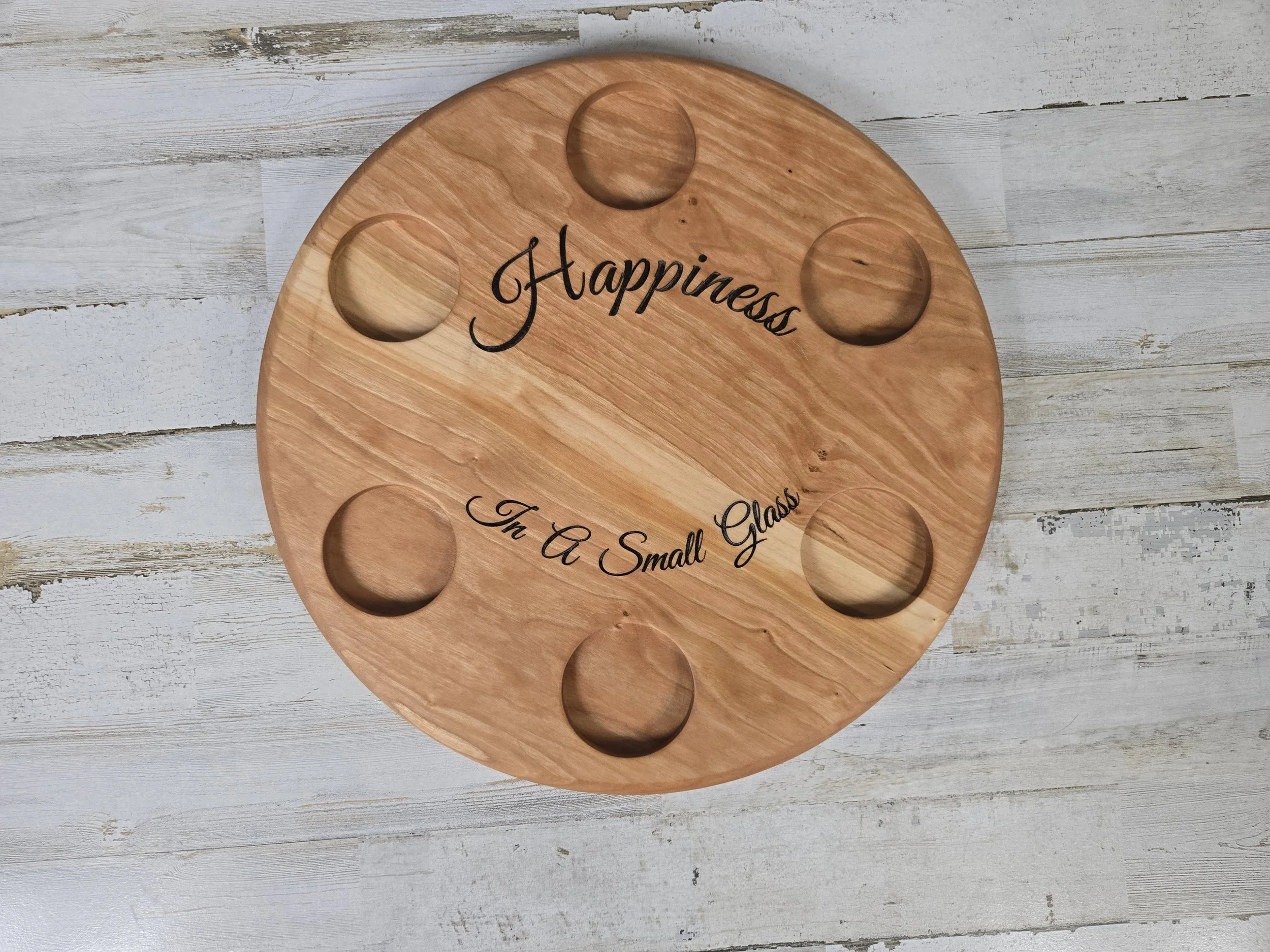 Handcrafted Personalized Cherry Wood Shot Glass Serving Tray - 12 Inch Diameter | Shot Glass Party T — C&C Custom Crafts